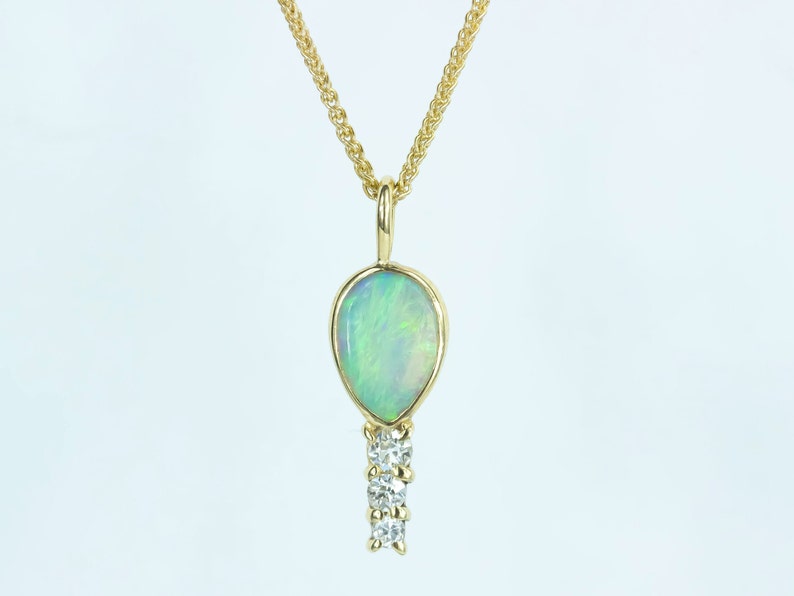 Australia Opal and Diamond 'Aurora' Necklace in 9K Yellow Gold image 1