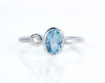 Aquamarine & Diamond Toi Et Moi Ring in 18K White Gold- Two Stone You and Me Ring- Blue Engagement ring