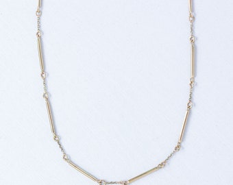 Ebb & Flow Necklace in Solid Gold / Handmade Bar Chain/ Delicate Necklace