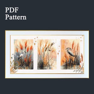 Patrón de punto de cruz digital "Tríptico. Garzas" M-0370