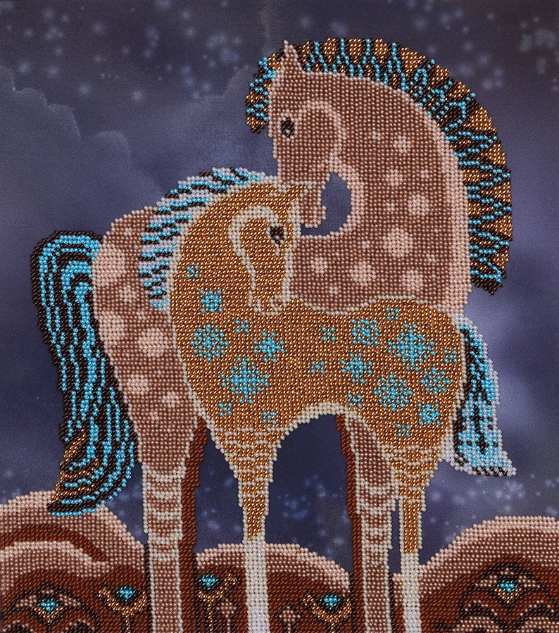 Fairy-tale Horses; Beads embroidery kit; contemporary embroidery; gift idea; needlepoint design; decor; seed beads Preciosa;