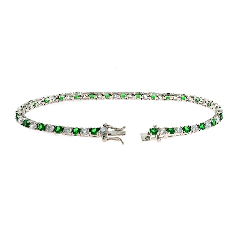 18 cm White gold plated tennis bracelet with white and green 3 mm zirconia in silver 925 anallergic Sterling length
