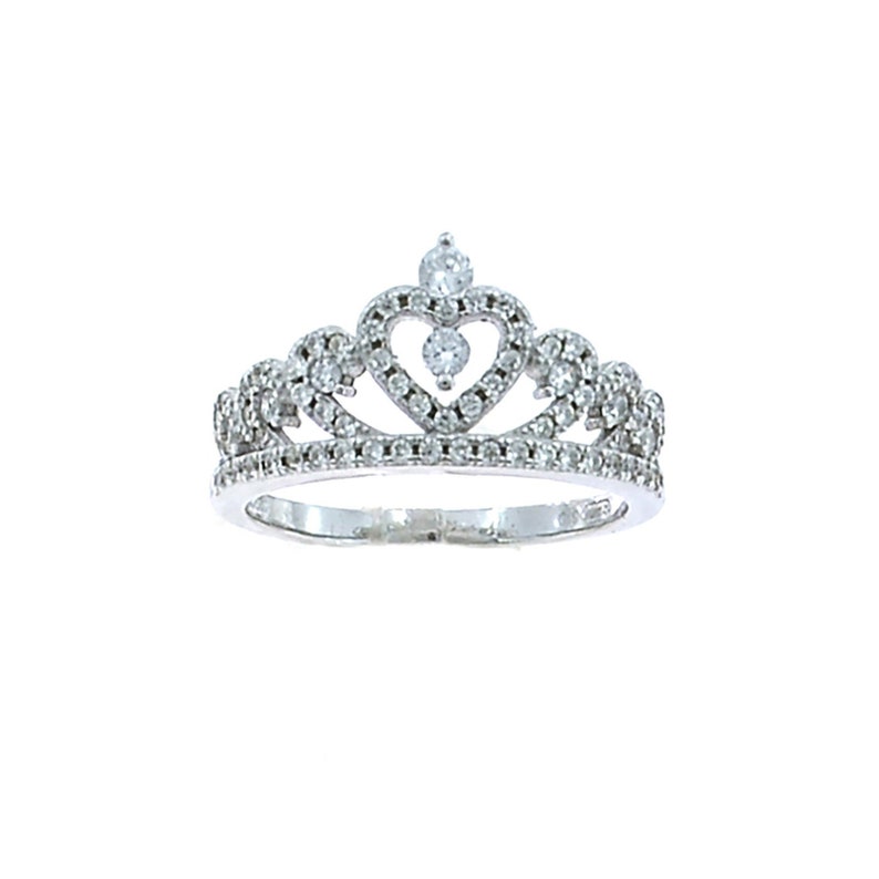 Anello con corona con zirconi bianchi placcato oro bianco in argento 925\u2030