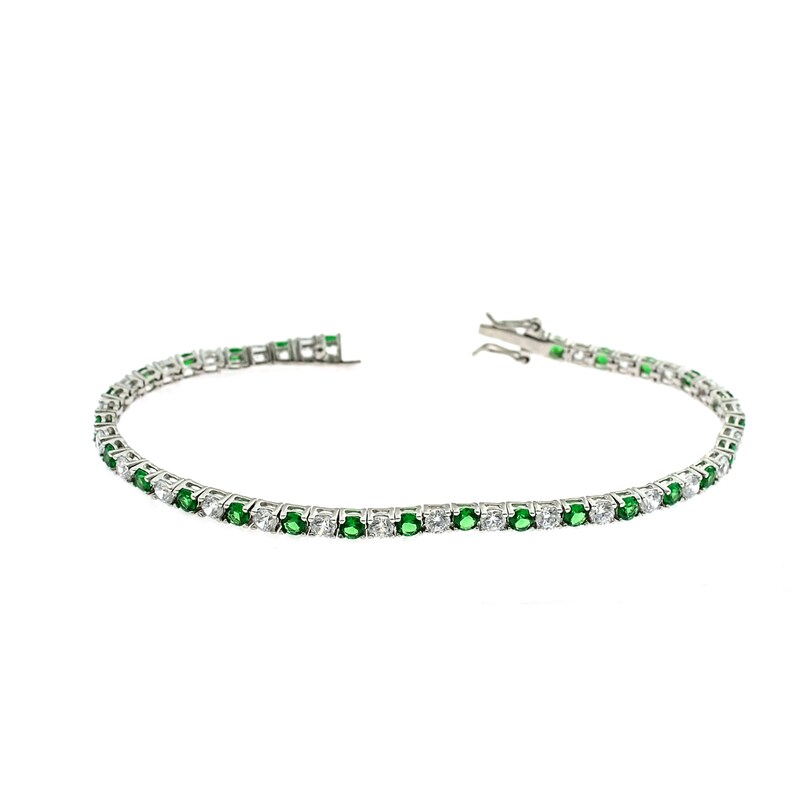 18 cm White gold plated tennis bracelet with white and green 3 mm zirconia in silver 925 anallergic Sterling length