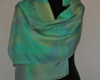Silk Scarf (pongé 6), 165 x 45 cm, handpainted in grey and green (L-0064)
