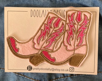 Embroidered cowboy boots patch