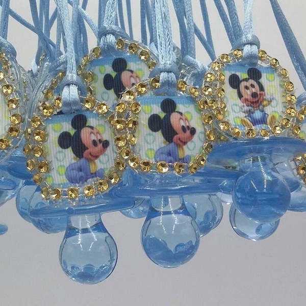 12Pcs Blue Baby Shower BABY MICKEY Pacifier Necklaces Favors for Boys, Game Prizes, They're ready to Ship Today!