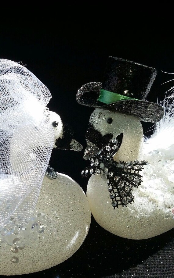 Handmade Bride /& Groom Set of 2 6 inch Glitter//Feather Wedding Swan Bird