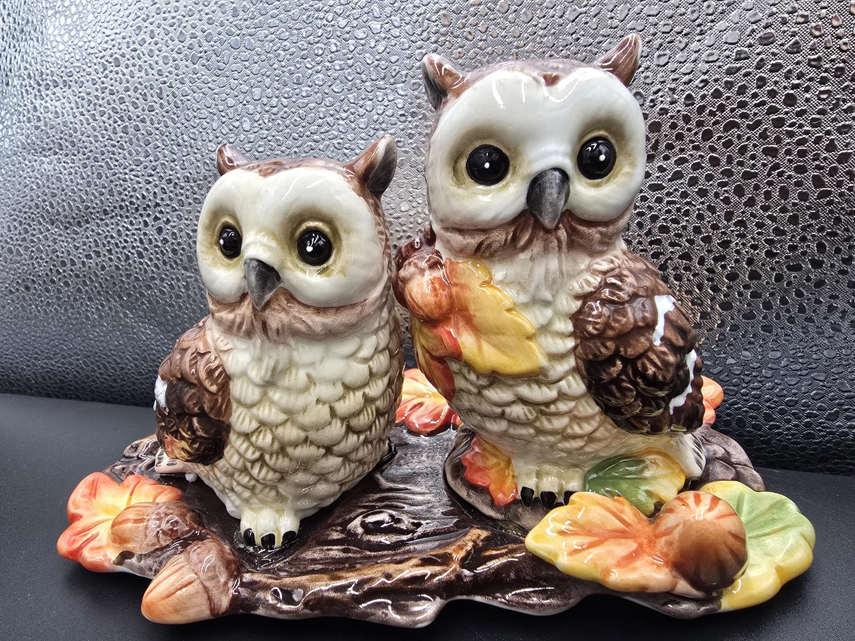 Heritage Harvest Owl Kitchenware  Salt & Pepper Shaker Set With Tray- New