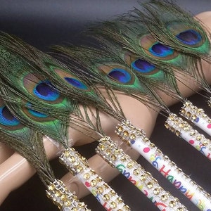10 Peacock Feather PEN FAVOR for Birthdays, It&#39;s ready to ship Today! Party/Fiesta