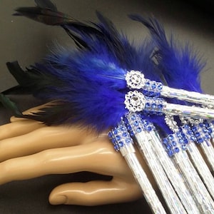 Ten Silver,Blue Feather PEN FAVORS for Weddings, Sweet 16, Bridal Shower, Quinceañera, Guest Book Pen,It&#39;s ready to ship Today!Deco,Boda