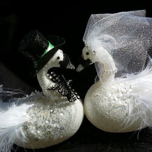 1 Wedding Cake Topper, Feather Swan Birds, Handmade, Set of 2, Gift, Bride,Boda