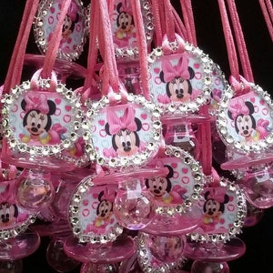 12Pcs Baby Shower Minnie Mouse Pacifier Necklaces Favors for Girls, Game Prizes,Recuerdos rocitas,Party, It&#39;s a girl