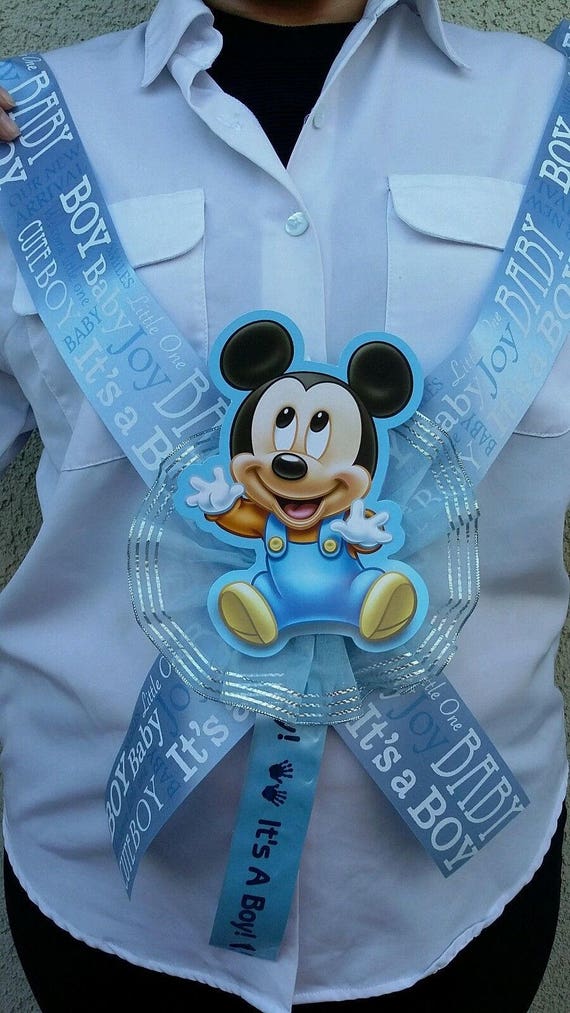 Mickey Mouse Baby Shower Sash For The Mom To Be Blue Boy Etsy