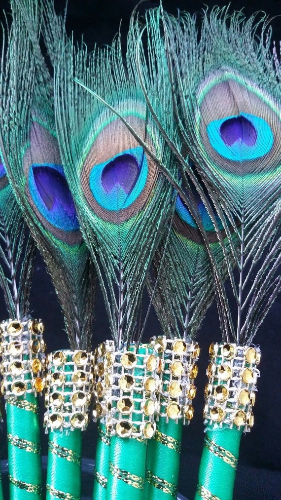 12Peacock Feather Pen For Party,Sweet16,Bridal S,GIft,Weddin Supplies,Bautizo 