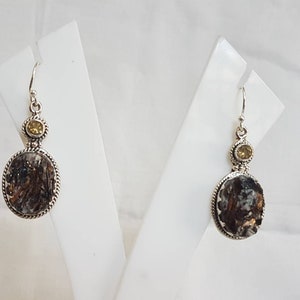 Sterling 92.5 pure silver natural druzy stone earrings with citrine