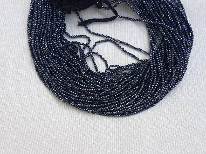5 strands of BLACK SPINAL grey color coated round facetted beads 2.5mm 13 each