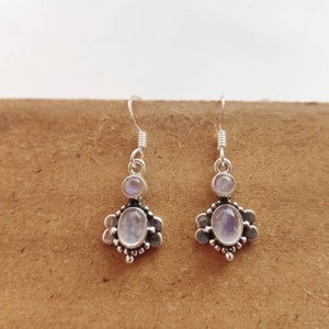 Rainbow moonstone oval Cabochon sterling silver earrings,92.5 purity,silver ear wire,19*11mm size,natural semiprecious stone, gift jewelry