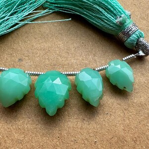 Chrysoprase Carved Leaf Beads: Green Faceted Gemstone Set (10x7 to 12x9mm) 5pc set