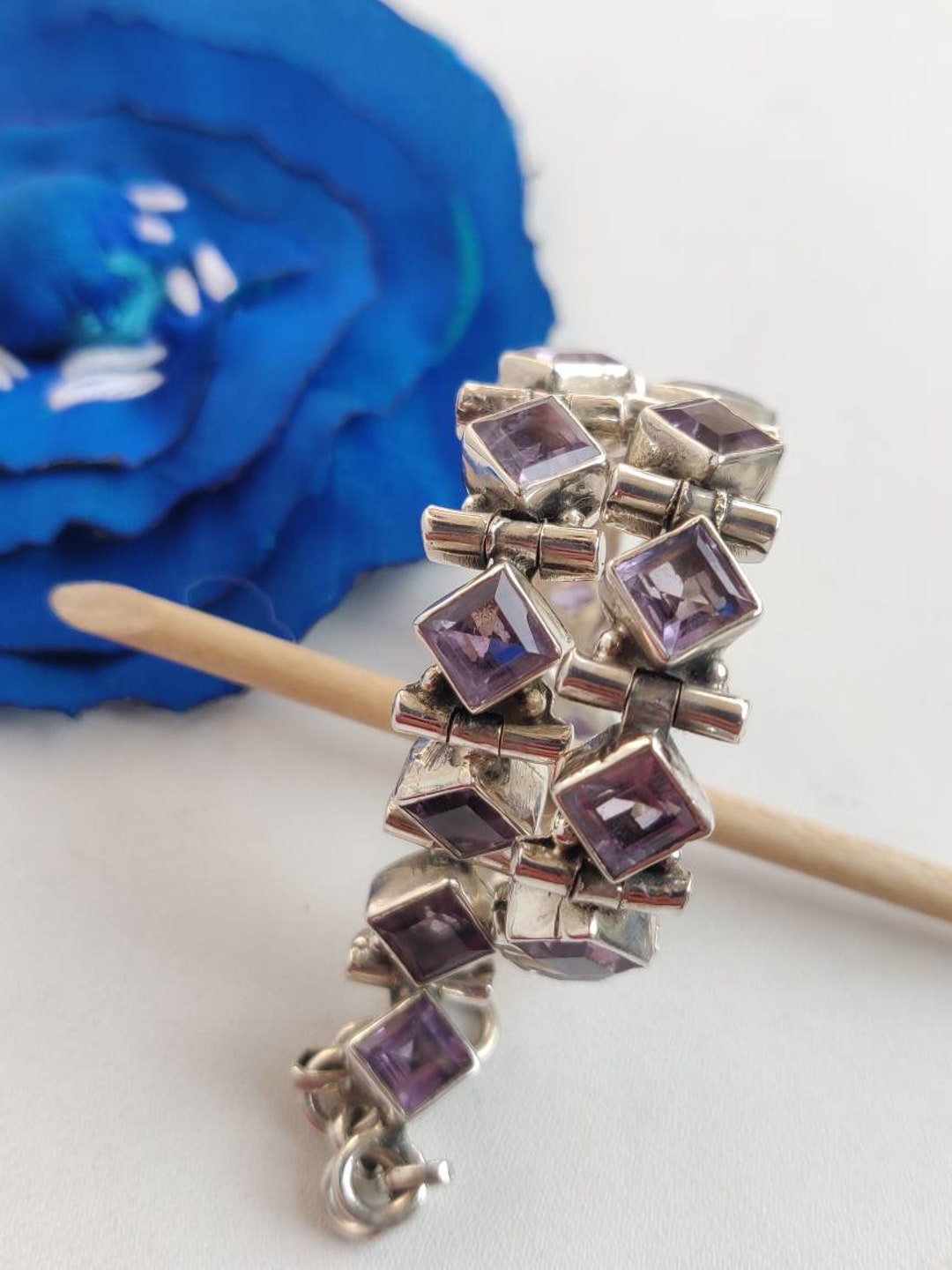 Amethyst Pillow Shaped Cut Stone Sterling Silver Flexible Etsy