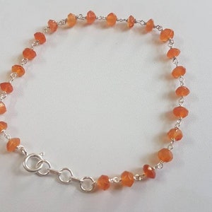 Carnelian beautiful beaded rosary chain bracelet in sterling silver , 92.5 purity Gemstone jewellery , Length- 22cm