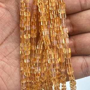 Citrine semi precious beads,natural gemstone,3.5 to 4mm cubes shape, - 16 inch length,healing stone,used in necklaces and earrings