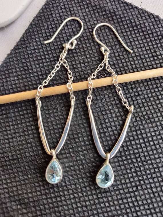 ブルートパーズシャンデリア925イヤリング：60×15mmスターリング