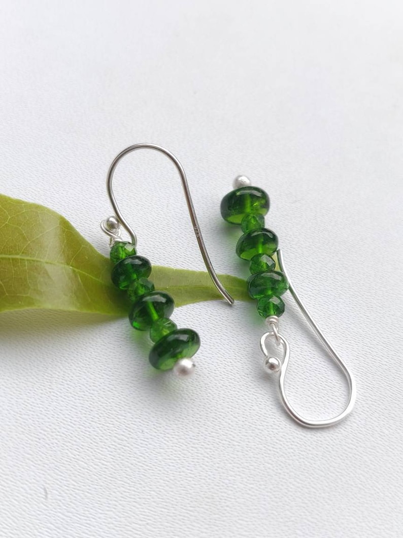 length-20mm 92.5 purity Chrome diopside plain rondelle and round facetted beads in sterling silver earrings silver ear wire,focal jewelry