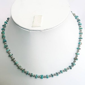 Natural Turquoise tyre shapes beads, bali sterling silver beads and spacers, necklace length - 17&quot; , 92.5 purity, silver S-lock