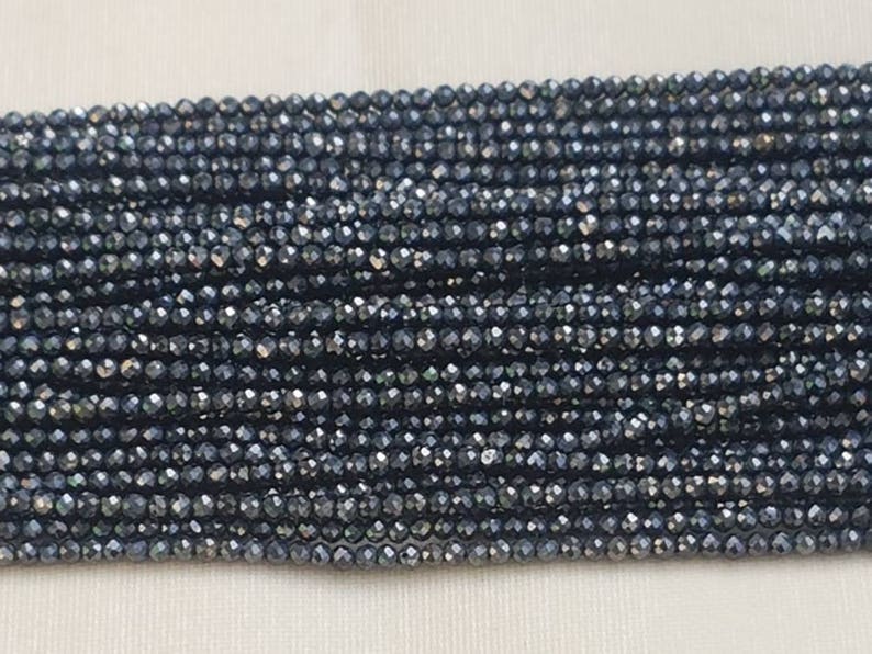 5 strands of BLACK SPINAL grey color coated round facetted beads 2.5mm 13 each
