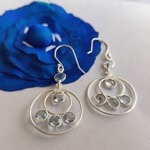 Circle of joy Blue Topaz sterling silver earrings,925 purity,light weight,silver ear wire,gift jewelry,semiprecious stone,cut stone,35*13mm