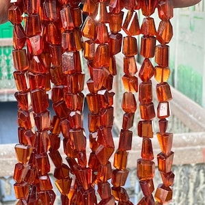 Bead Hessonite garnet faceted step cut mini nuggets/ tumble 7x5 to 11x8mm 8inch length each 23 to 25 beads approx . natural stone