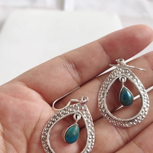 Malachite sterling silver earrings,925 purity,silver ear wire,34*24mm size,natural gemstone,9*7mm teardrop shape Cabochon,light weight