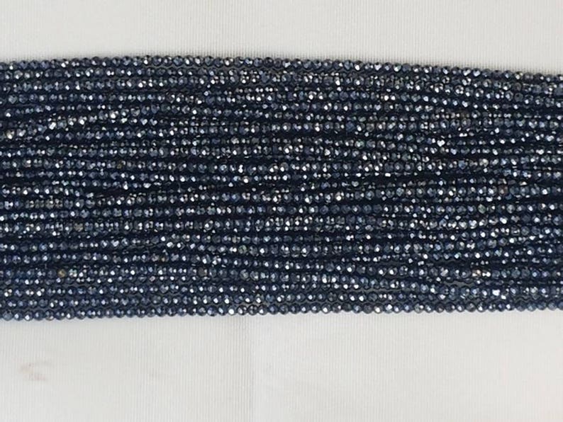 5 strands of BLACK SPINAL grey color coated round facetted beads 2.5mm 13 each