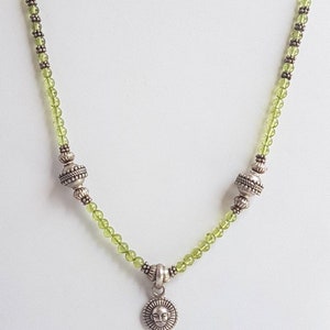 Peridot beaded necklace, sterling silver bali beads and spacers, beautiful and handmade silver beads, antique polish, unique pendant