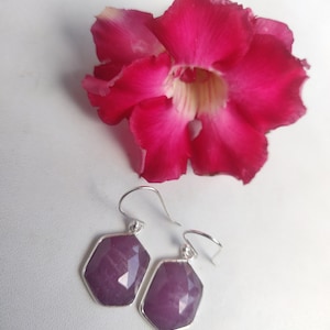 Ruby Sterling silver earrings,925 purity,natural gemstone,silver ear wire,21*14*4mm size,light weight,hexagon shape Cabochon,gift jewlery