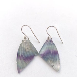Shell design carved in Multi fluorite semi precious stone earrings,silver ear wire,30*20*4mm size,flurite helps removing stress