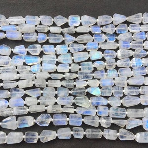 Rainbow Moonstone nuggets faceted step cut small to medium size 9x6 to 12x7mm 14&quot; length each. AAAgrade