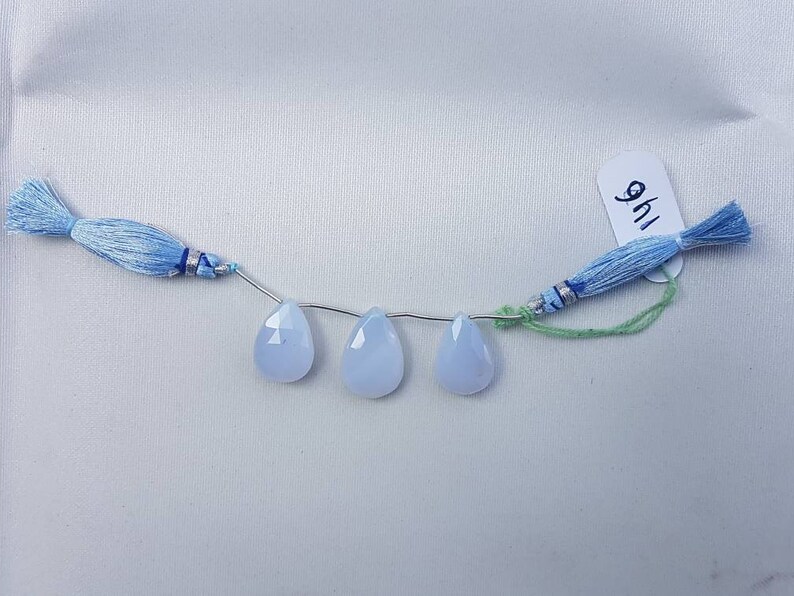 3 pieces of BLUE CALCEDONY PEARS facetted 19x14mm to 14x18mm