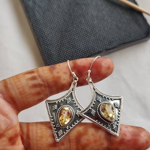 Antique polish Citrine sterling silver earrings,925 purity,silver ear wire,38*28mm size,natural gemstone,11*8mm cut stone,gift jewelry