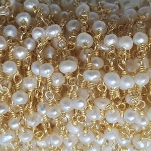 Pearl beads 4mm  studded with silver rossary running chain 92.5% purity with gold polish(vermiel)