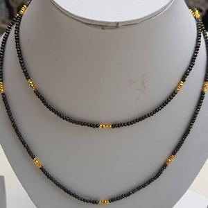 Bead Black Pyrite 4mm rondelle fact necklace 40&quot; with golden pyrite beads and silver spring clasp purity 92.5% with gold polish