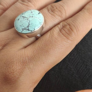 Beautiful Tibetan turquoise sterling silver ring,21*18mm cabochon,US ring size 8 1/2, natural gemstone,925 purity,gift jewelry