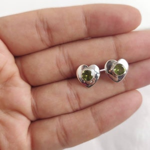 Peridot cut stone studded in heart shape beautiful earrings,sterling silver ,925 purity,silver push back,gift jewelry,handmade in india