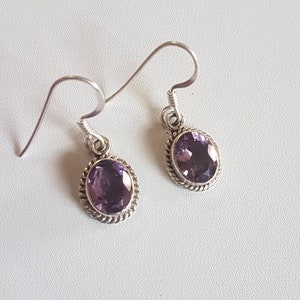 Sterling silver 92.5 purity Amethyst small earrings , semi precious stone studded jewellery , approx size - 1.5×1 cm