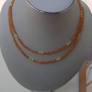 CARNELIAN faceted rondelle 4mm with gold polished pyrite facetted beads necklace 40&quot; each with silver spring clasp with gold polish.