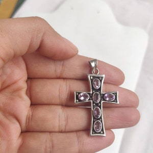 Amethyst oval cut stone cross shape sterling silver antique polish pendant,925 purity,40*25mm size,natural gemstone,beautiful design pendant