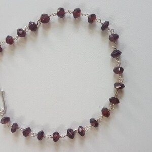 Rosary chain beaded garnet bracelet in sterling silver, Gemstone jewellery , silver clasp closure , Length- 22cm