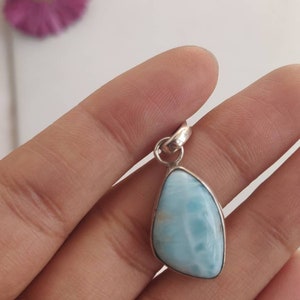 Fancy shape larimar pendant,sterling silver pendant,larimar cabochon,925 purity,25*14*5mm ,natural gemstone,gift jewelry,handmade in india
