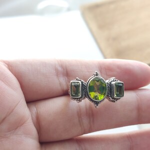 Peridot sterling silver ring,925 purity,natural gemstone,statement ring,US size 6, healing stone,cut stone,gift jewelry,handmade in India